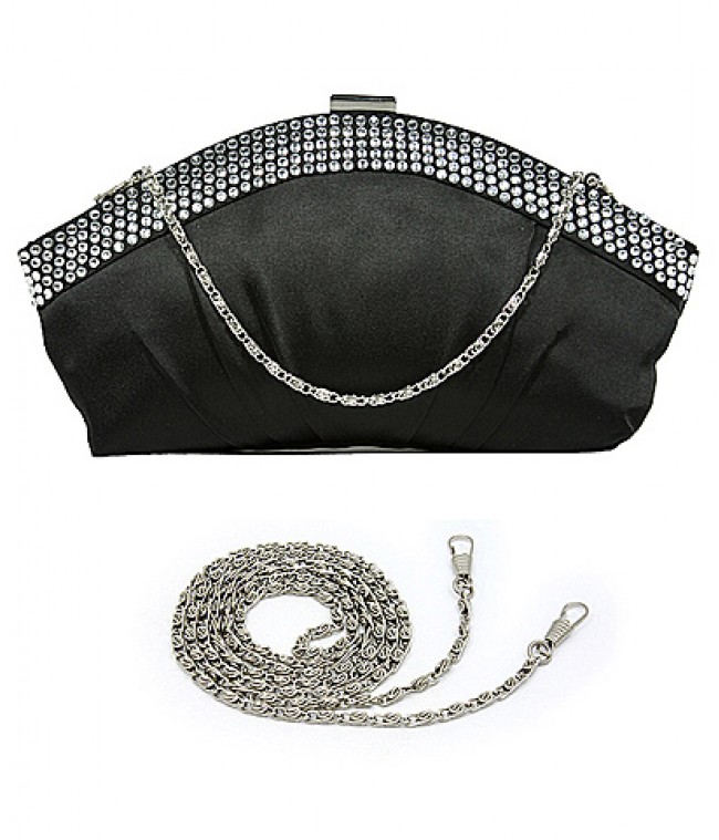 Evening Bag - Satin w/ Rhinestone Frame Closure - Black - BG-EBS1144BK